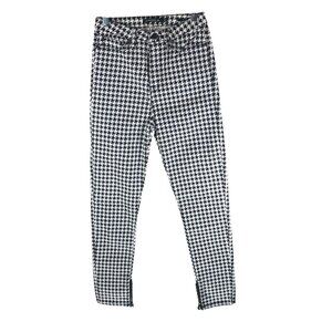 Lip Service Womens Houndstooth Needle Skinny Jeans Zipper Ankle Black White 27